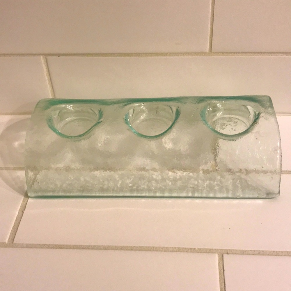 Bluish clear glass arch candle holder / planter for propagations